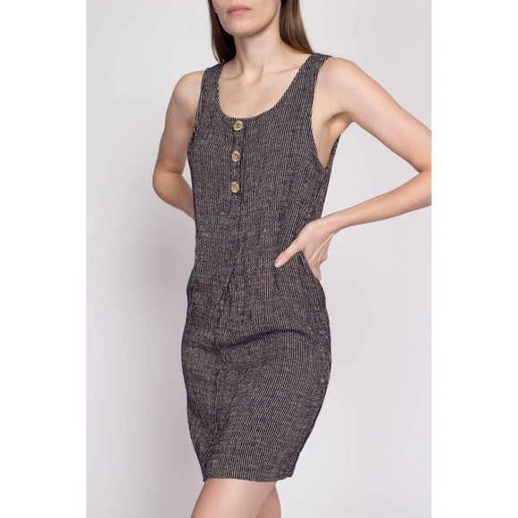 90s Striped Knit Fitted Mini Tank Dress - Medium | Vintage Grunge Pinafore Dress - Picture 4 of 8